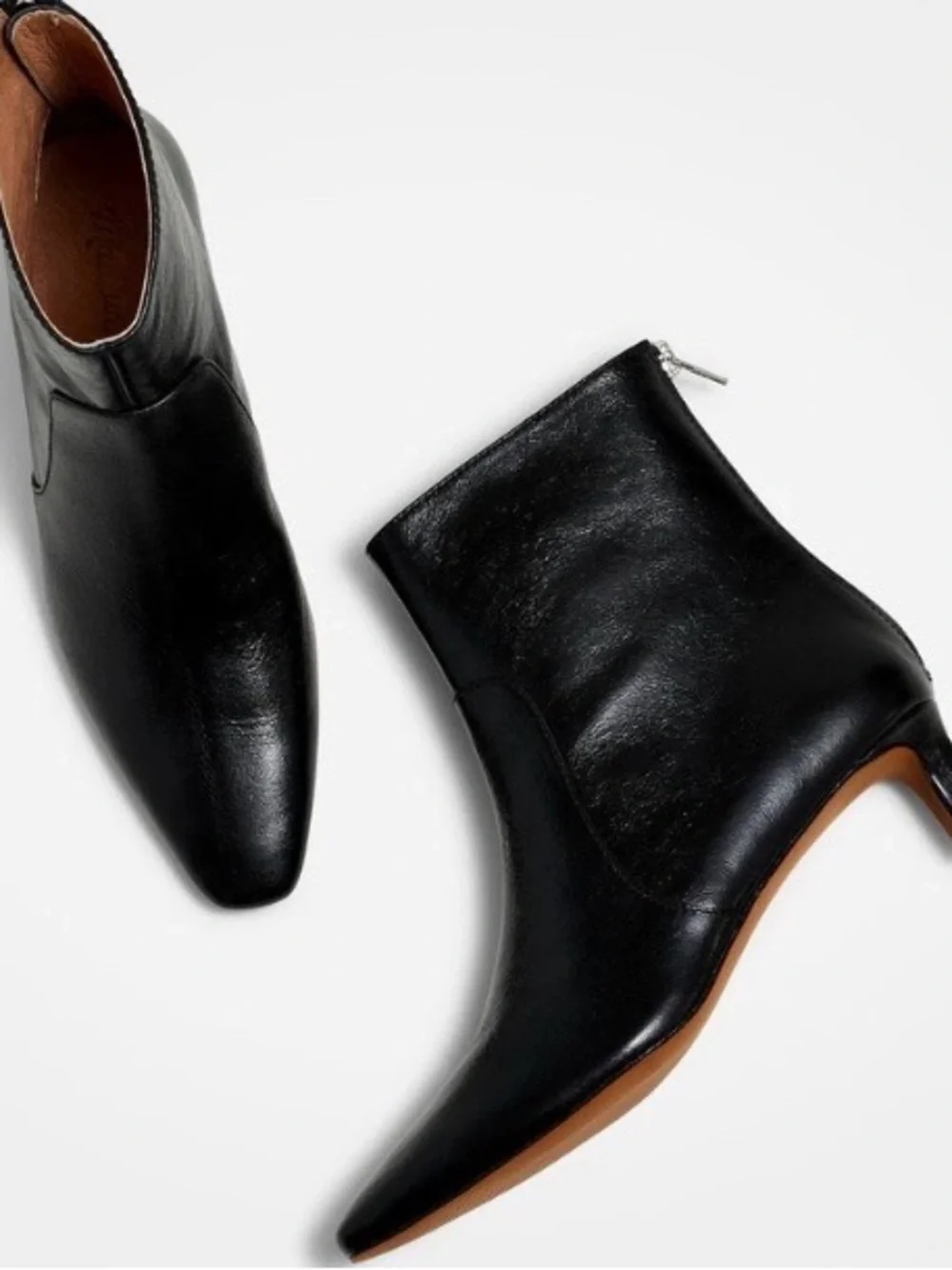 Madewell The Dimes Kitten-Heel Black Leather Zip-Back Ankle Boots